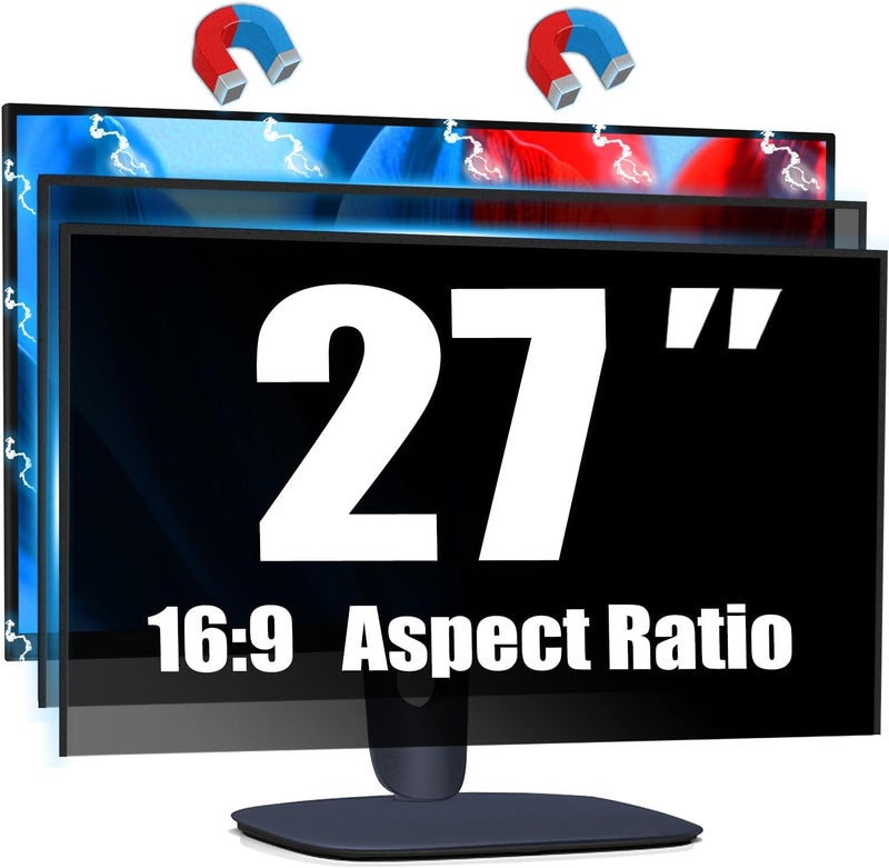 Twugs [2 Pack Magnetic Computer Privacy Screen for 27 Inch Monitor, Anti-Glare Blue Light Privacy Filter Shield, Easy Installation, 16:9 Aspect Ratio - Image 1